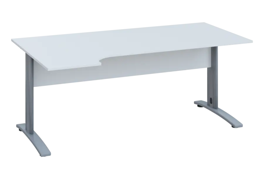 ERK 28 - 184 stůl kancelářský, rohový, levý, kovová podnož stříbrná, deska 25 mm, široký 1800 mm, bílá